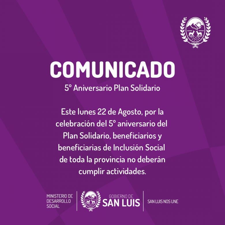 Hoy el Plan de Inclusión Social no tendrá actividades