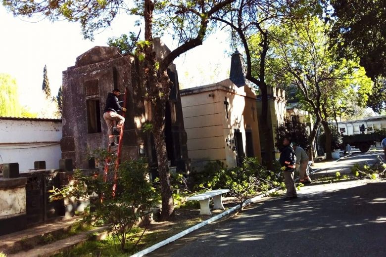 Avanzan las tareas de mantenimiento de la arboleda del cementerio municipal