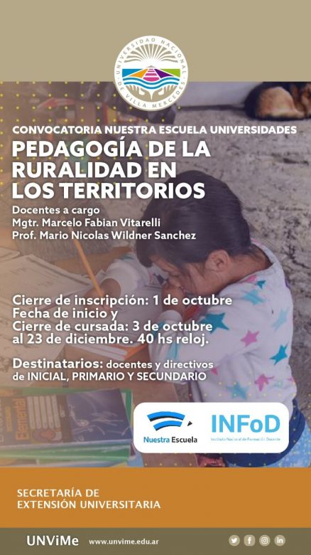 La UNViMe realizará una capacitación sobre “Pedagogía de la Ruralidad”