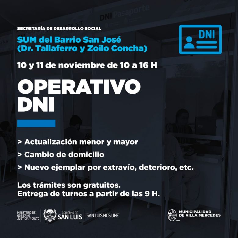 Nuevo operativo DNI gratuito en Villa Mercedes 