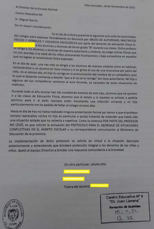 Denunciaron a un profesor por maltrato físico, verbal y violencia psicológica