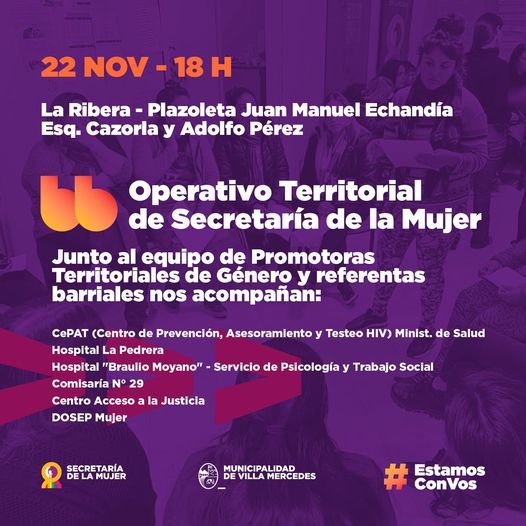 Hoy se realiza un nuevo Operativo Territorial de la Secretaría de la Mujer