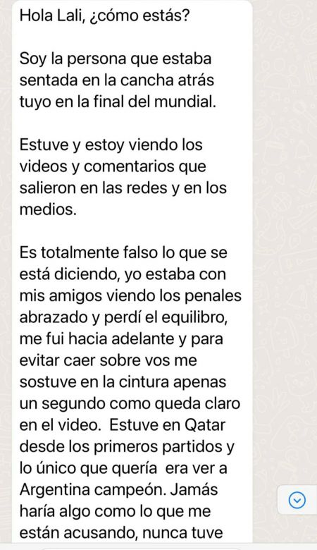 El hincha acusado de acoso le escribió a Lali Espósito e intentó justificarse: “Es totalmente falso”