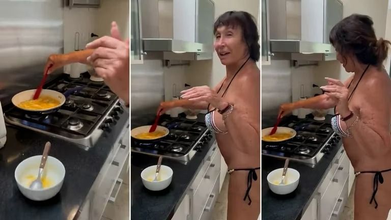 Moria Casán se mostró cocinando un huevo revuelto en bikini y se volvió viral: “¡No puedo creer!”