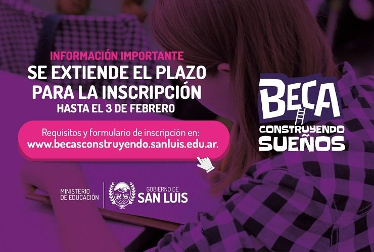 Extendieron el plazo de inscripción para la Beca Construyendo Sueños