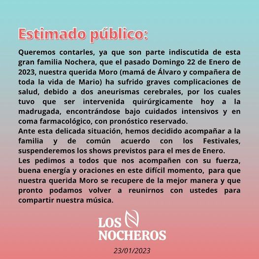 Los Nocheros suspendieron todas sus presentaciones de enero