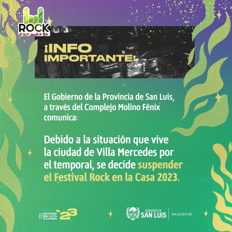 Se suspendió el Rock en la Casa 2023 de Villa Mercedes