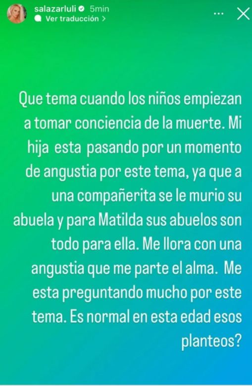 Luciana Salazar contó que está muy preocupada por su hija Matilda: “Llora con angustia y me parte el alma”