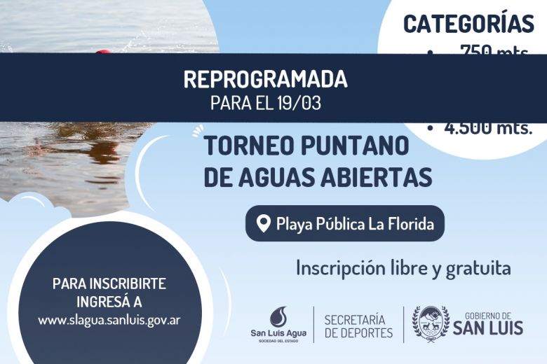 El Torneo Puntano de Aguas Abiertas se reprograma para el domingo 19 de marzo