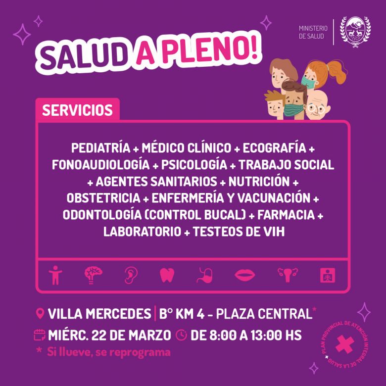 El próximo miércoles el Plan Salud a Pleno llega a Villa Mercedes