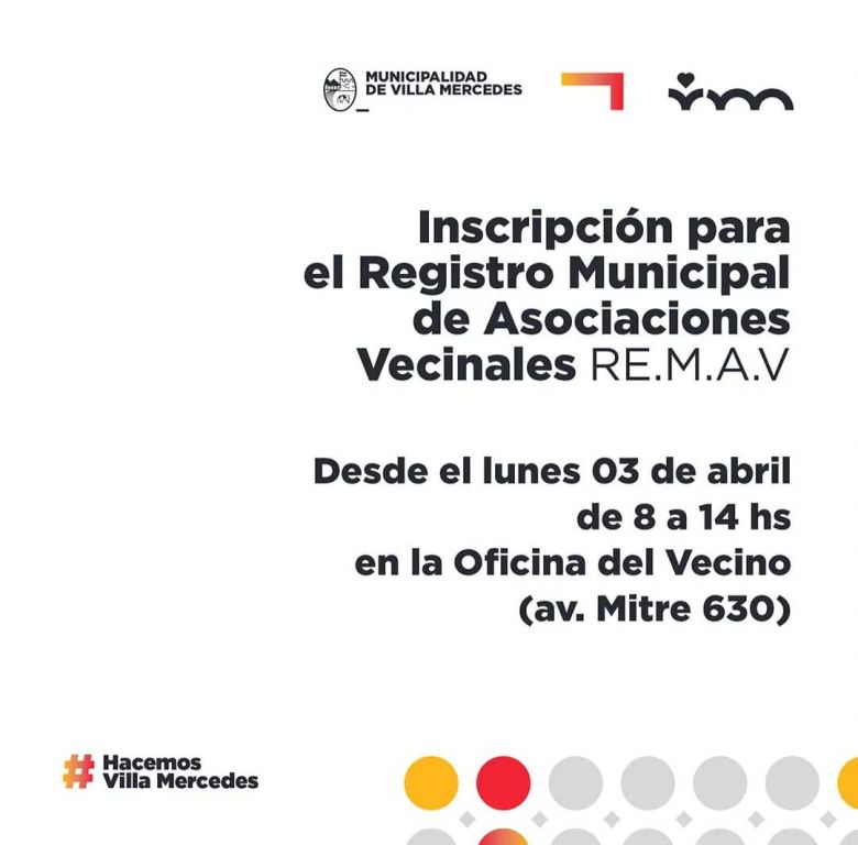 Convocan a vecinales de la ciudad parte del Registro Municipal de Asociaciones Vecinales