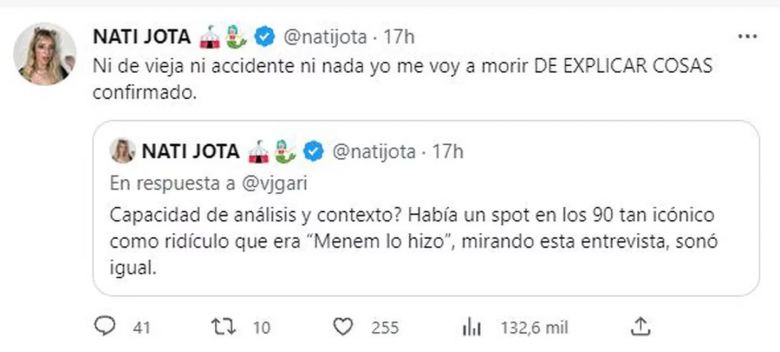 Nati Jota lanzó una ironía sobre la última entrevista a Alberto Fernández y generó polémica en las redes