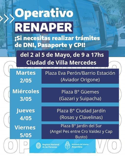 Hoy arranca en Villa Mercedes el operativo del RENAPER