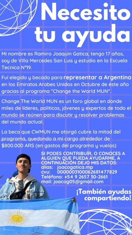 Joaquín necesita colaboración para viajar a los Emiratos Árabes