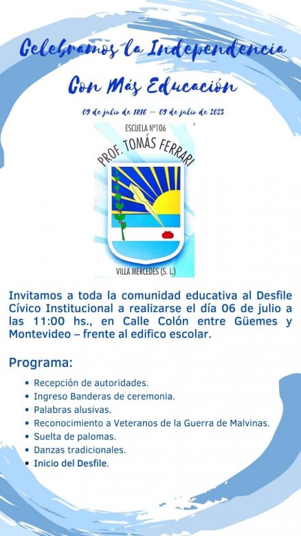 Con un desfile, la Escuela N º 146 Tomás Ferrari se prepara para celebrar el " Día de la Independencia" 