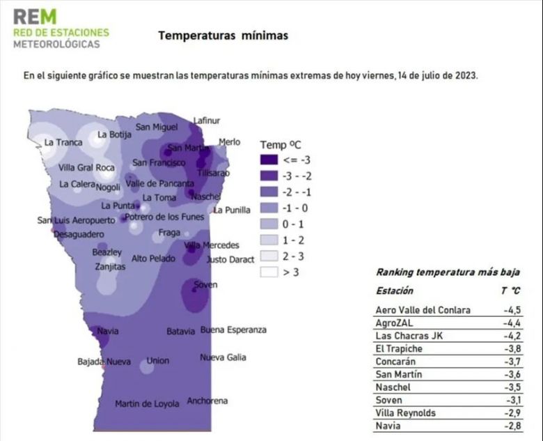 La provincia amaneció bajo cero
