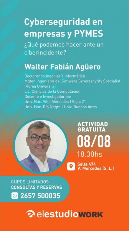 Expertos en ciberseguridad brindarán charla gratuita para empresas y PYMES en Villa Mercedes