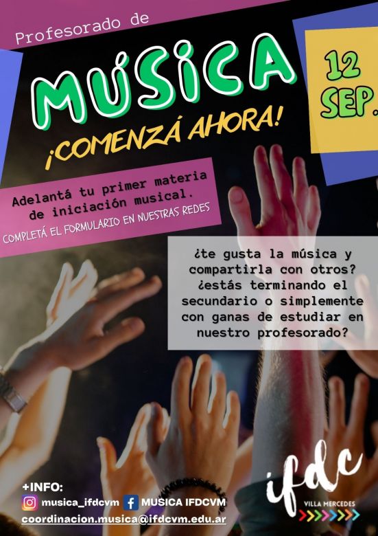 El IFDC Villa Mercedes invita a estudiar el Profesorado de Música 