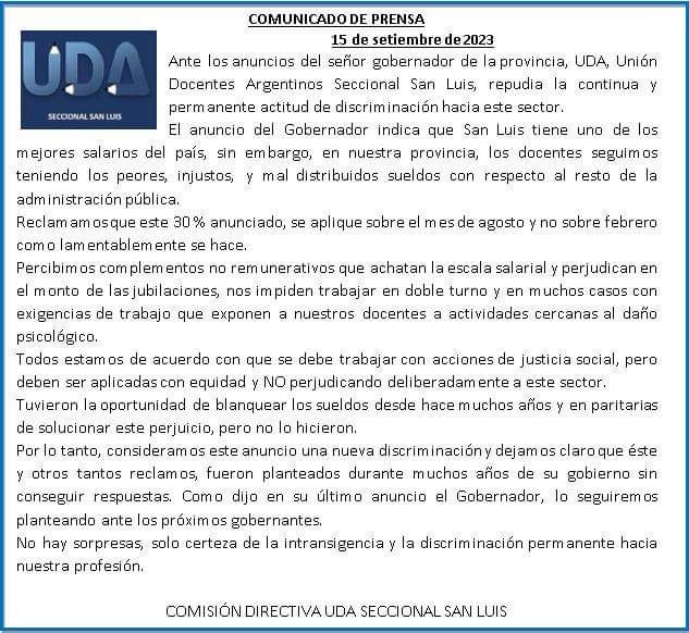 "El pasado viernes, los docentes de la provincia, hemos sufrido una discriminación más"