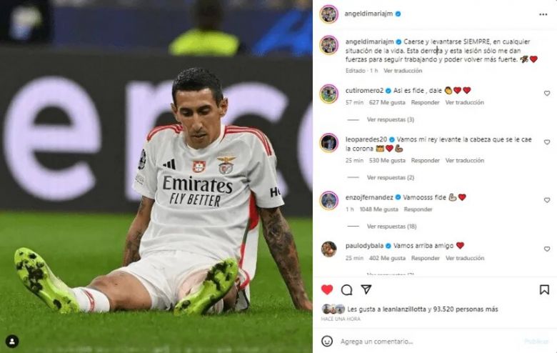 El posteo de Di María sobre su lesión en medio de la incertidumbre: ¿viene con la Selección Argentina?