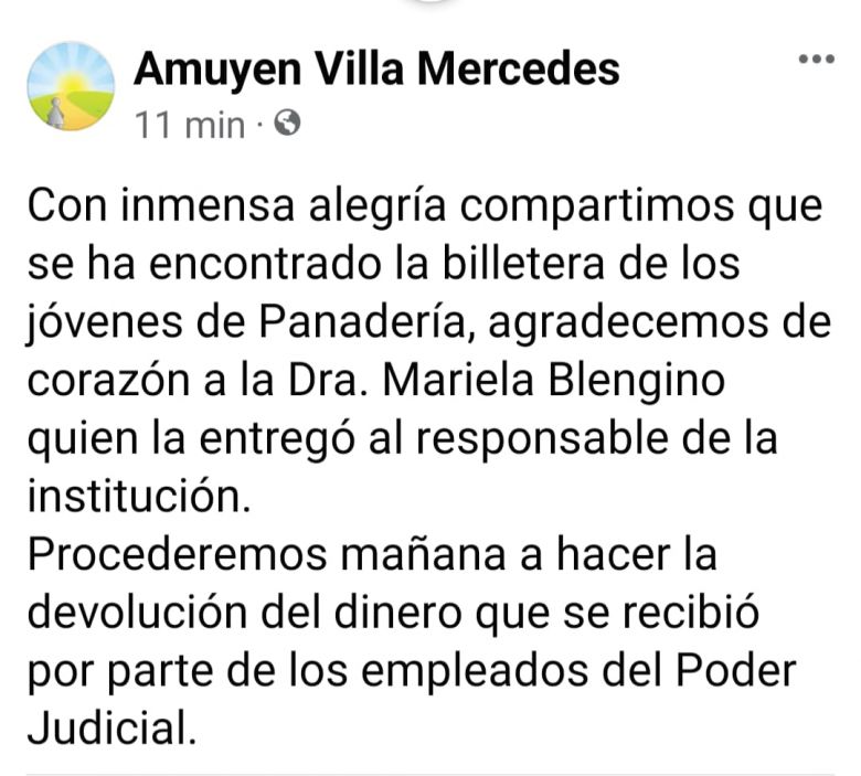 Amuyen agradeció a la comunidad la solidaridad y apoyo brindados