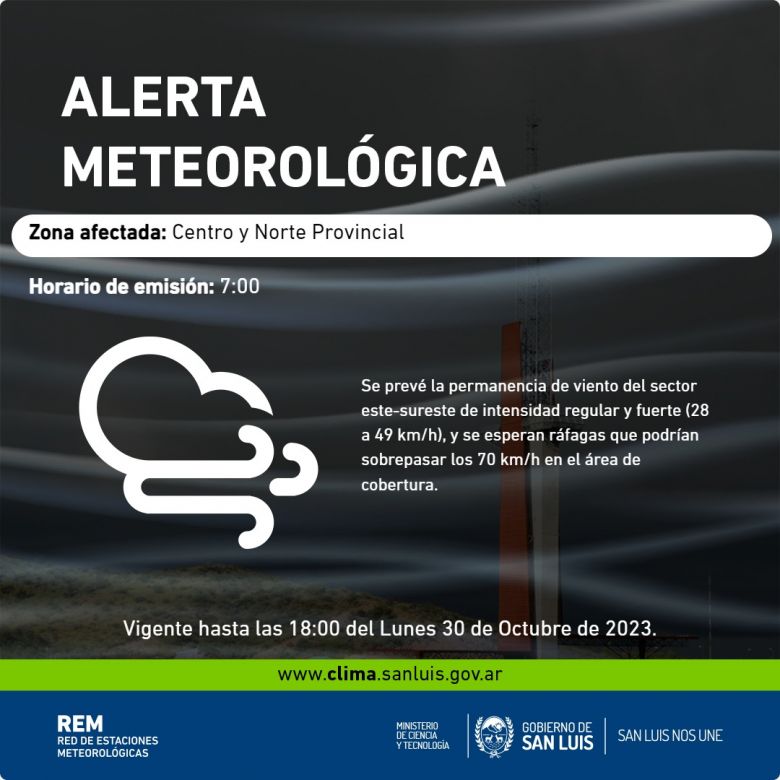 Sigue el alerta meteorológico por vientos fuertes en San Luis