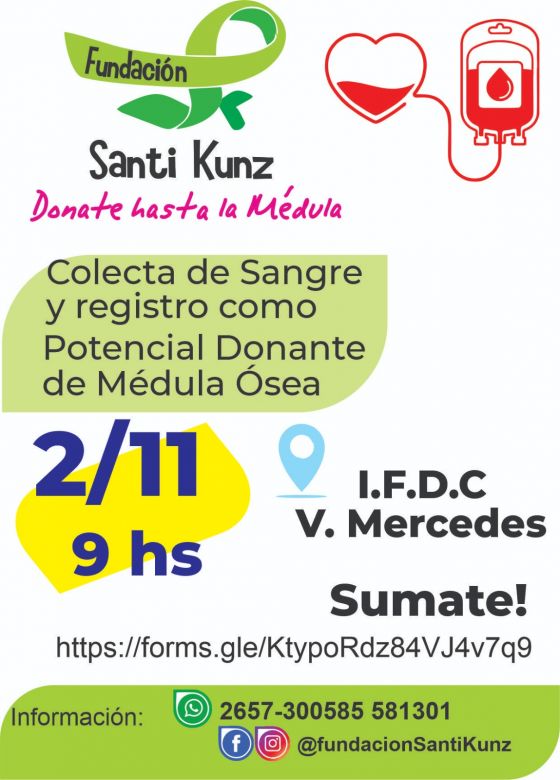 Nueva colecta de sangre y potencial donante de médula