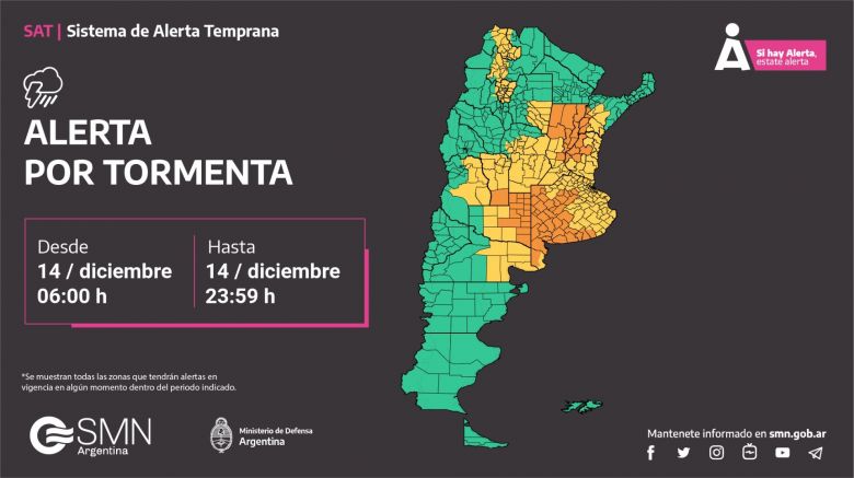 Alerta meteorológico para San Luis Y 10 provincias.