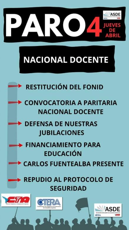 Paro Nacional Docente para este Jueves 4 de Abril