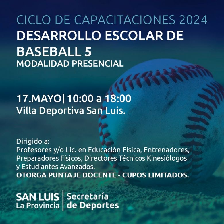 Dictarán una capacitación sobre ‘Desarrollo escolar del Baseball 5’