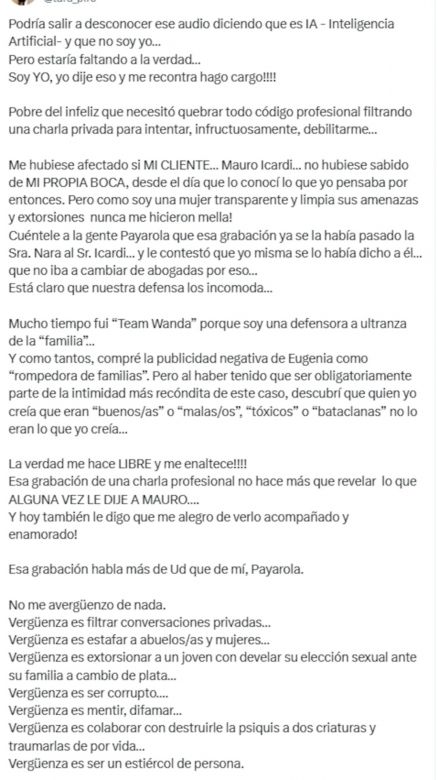 Lara Piro, la abogada de Mauro Icardi, habló de la filtración de su audio contra la China Suárez: “Me recontra hago cargo”