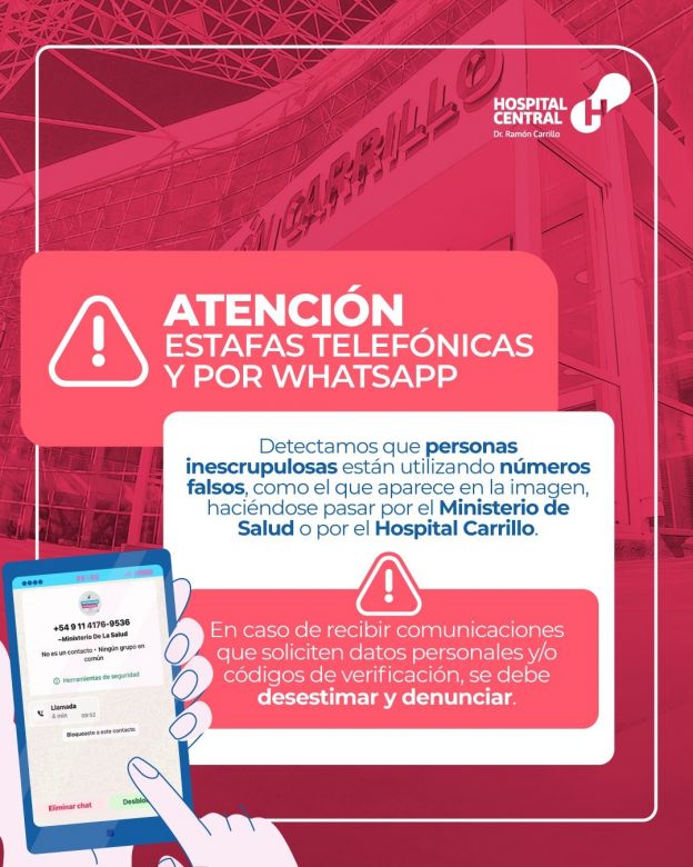 Advierten sobre intentos de estafas a través de presuntos llamados del Hospital ‘Carrillo’