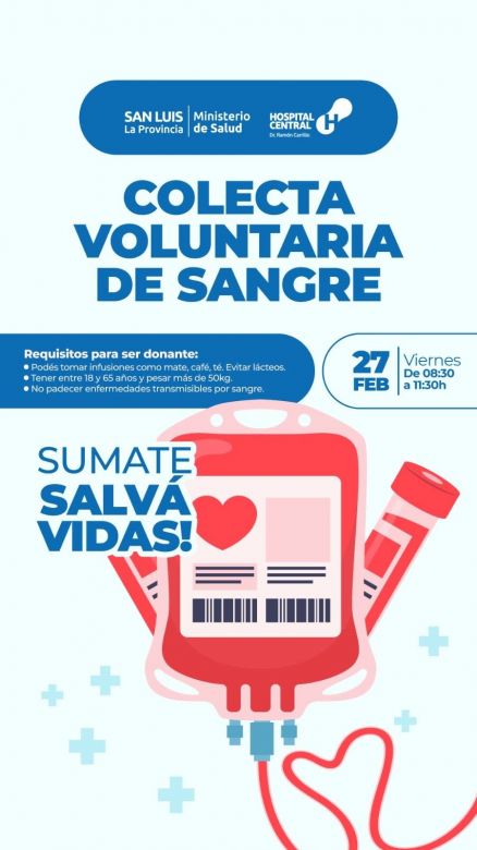 Convocan a una nueva jornada de donaci&oacute;n de sangre
