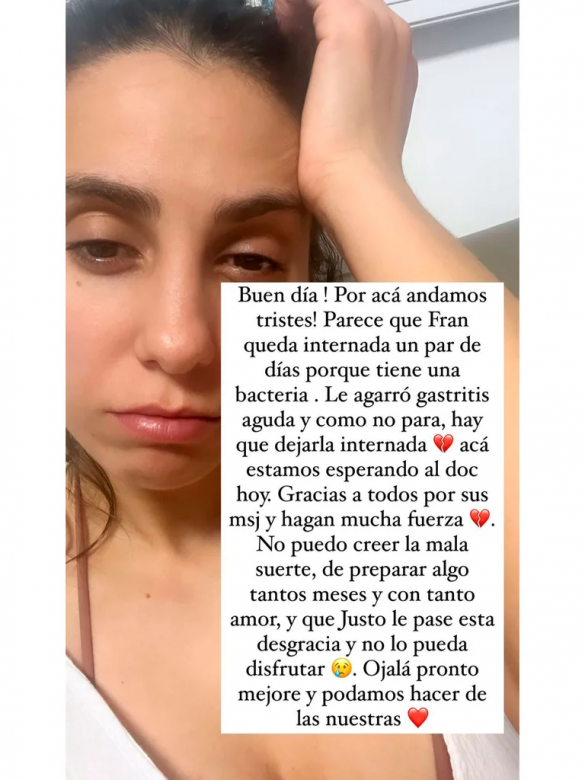 El mensaje de Matías Defederico a su hija Francesca, internada en Punta Cana: “Fuerzas a la morocha desde acá”